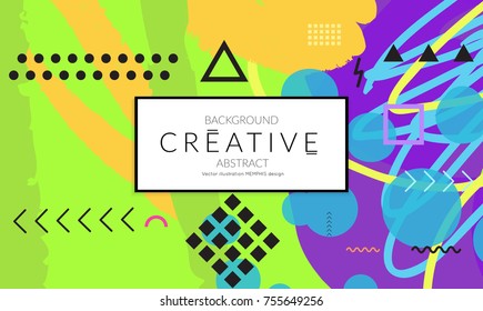 Minimal universal banner templates in Memphis style with abstract hand drawn doodles. Roughly drawn bright trendy textures. Bright neon web banner layout. Vector isolated