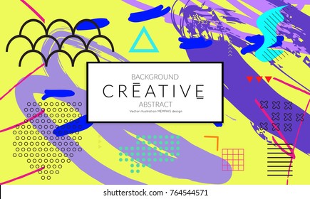 Minimal universal banner templates in Memphis style with abstract hand drawn doodles. Roughly drawn bright trendy textures. Bright neon web banner layout. Vector isolated