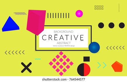 Minimal universal banner templates in Memphis style with 3D shapes. Futuristic retro 3D geometric design. Bright neon web banner layout.