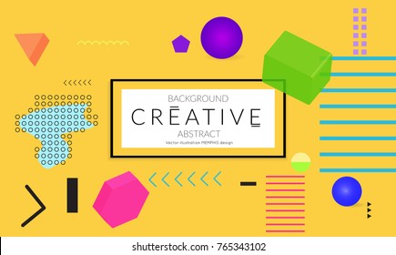 Minimal universal banner templates in Memphis style with 3D shapes. Futuristic retro 3D geometric design. Bright neon web banner layout.