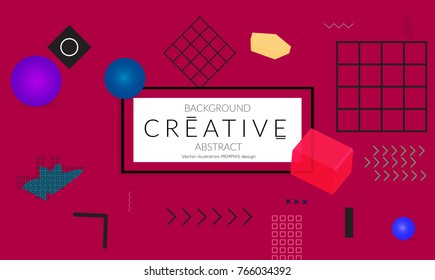 Minimal universal banner templates in Memphis style with 3D shapes. Futuristic retro 3D geometric design. Bright neon web banner layout.