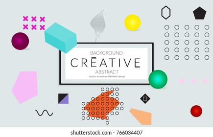 Minimal universal banner templates in Memphis style with 3D shapes. Futuristic retro 3D geometric design. Bright neon web banner layout.