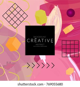 Minimal universal banner templates in Memphis style with 3D shapes. Futuristic retro 3D geometric design. Bright neon web banner layout.