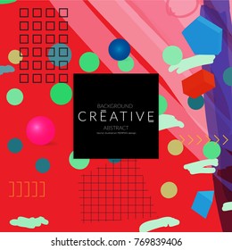 Minimal universal banner templates in Memphis style with 3D shapes. Futuristic retro 3D geometric design. Bright neon web banner layout.