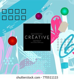 Minimal universal banner templates in Memphis style with 3D shapes. Futuristic retro 3D geometric design. Bright neon web banner layout.