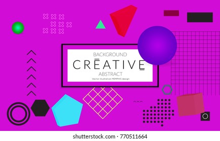 Minimal universal banner templates in Memphis style with 3D shapes. Futuristic retro 3D geometric design. Bright neon web banner layout.
