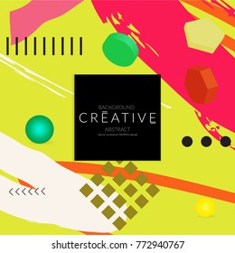 Minimal universal banner templates in Memphis style with 3D shapes. Futuristic retro 3D geometric design. Bright neon web banner layout.
