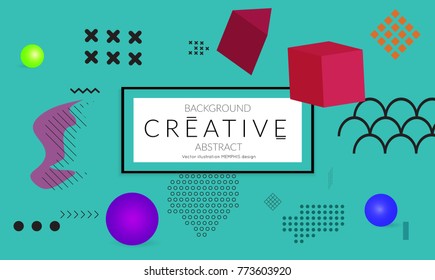 Minimal universal banner templates in Memphis style with 3D shapes. Futuristic retro 3D geometric design. Bright neon web banner layout.