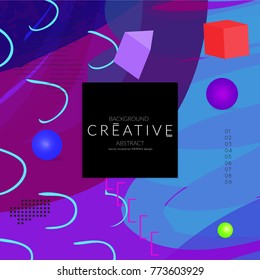 Minimal universal banner templates in Memphis style with 3D shapes. Futuristic retro 3D geometric design. Bright neon web banner layout.