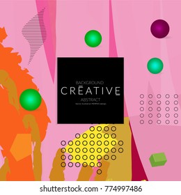Minimal universal banner templates in Memphis style with 3D shapes. Futuristic retro 3D geometric design. Bright neon web banner layout.