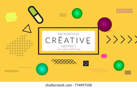 Minimal universal banner templates in Memphis style with 3D shapes. Futuristic retro 3D geometric design. Bright neon web banner layout.