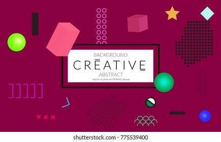 Minimal universal banner templates in Memphis style with 3D shapes. Futuristic retro 3D geometric design. Bright neon web banner layout.