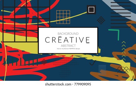 Minimal universal banner templates in Memphis style with abstract hand drawn doodles. Roughly drawn bright trendy textures. Bright neon web banner layout. Vector isolated