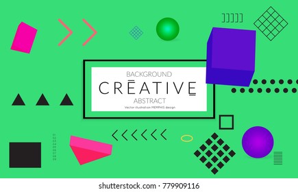 Minimal universal banner templates in Memphis style with 3D shapes. Futuristic retro 3D geometric design. Bright neon web banner layout.
