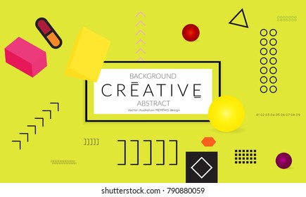 Minimal universal banner templates in Memphis style with 3D shapes. Futuristic retro 3D geometric design. Bright neon web banner layout.