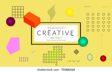 Minimal universal banner templates in Memphis style with 3D shapes. Futuristic retro 3D geometric design. Bright neon web banner layout.
