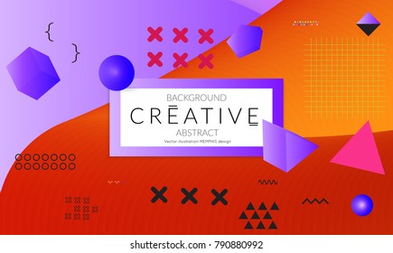 Minimal universal banner templates in Memphis style with 3D shapes. Futuristic retro 3D geometric design. Bright neon web banner layout.