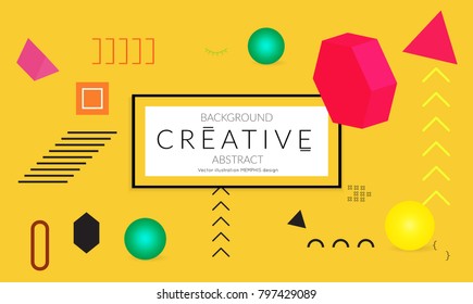 Minimal universal banner templates in Memphis style with 3D shapes. Futuristic retro 3D geometric design. Bright neon web banner layout.