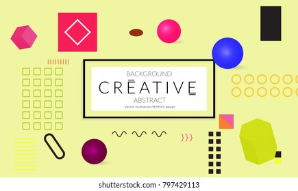 Minimal universal banner templates in Memphis style with 3D shapes. Futuristic retro 3D geometric design. Bright neon web banner layout.
