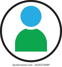 "Minimal User Avatar Icon im Kreis mit blauem Kopf und grünem Körper - Vektorgrafik"