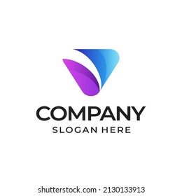 Minimal v logo gradient template design