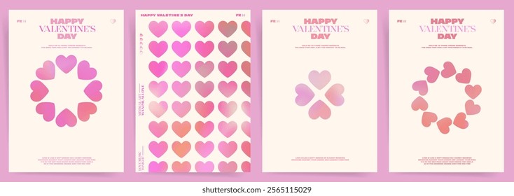 Minimal Valentines Day posters with pastel gradient hearts, elegant typography, and modern layouts for romantic celebrations and seasonal branding.