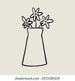 Minimal Vase Flower Pottery Ceramic. Jug Sketch Black Line Symbol. Stylized Whimsical Hand Drawn Vector Element Decor