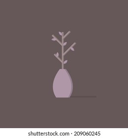 Minimal vase, with tree. Decorative tree, with eaves. Purple pottery, Stylized flat element, for interior design. Can be use for poster, flyer, brochure. Easy to edit. Vector illustration - EPS10.