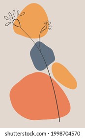 Minimal vector abstract wall arts. Hand drawn shapes, leaves and dots. Creative collage. Contemporary floral design for wall framed prints, canvas prints, poster, home decor, cover, wallpaper