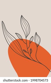 Minimal vector abstract wall arts. Hand drawn shapes, leaves and dots. Creative collage. Contemporary floral design for wall framed prints, canvas prints, poster, home decor, cover, wallpaper