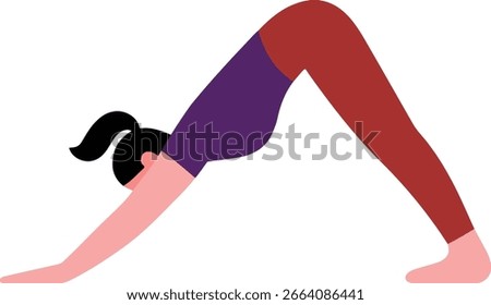 Minimal vector of Adho Mukha Svanasana, Downward-Facing Dog pose, emphasizing discipline, stretching, and restorative retreat practice.

