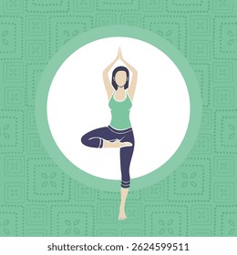 Minimal Vector Art of a Woman doing Yoga with Indian Bandhani Pattern