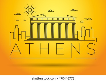 Minimal Vector Athens City Linear Skyline with Typographic Design