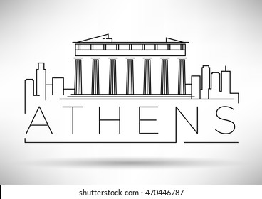 Minimal Vector Athens City Linear Skyline with Typographic Design