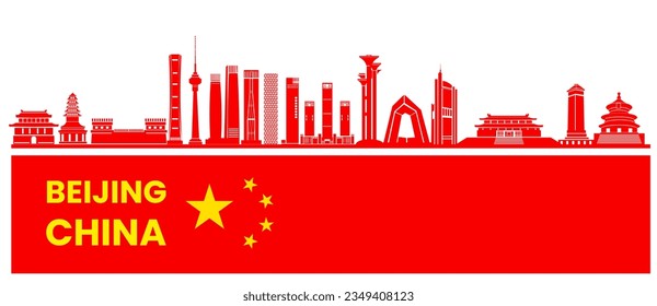 Minimal Vector Beijing China City Linear Skyline Design. Beijing China travel destination grand vector illustration.