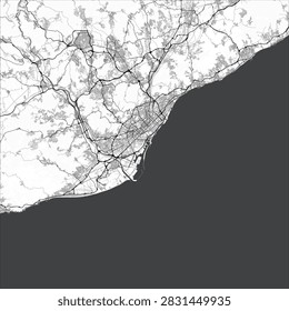 Minimal vector city map of Barcelona with streets, parks and Mediterranean coastline