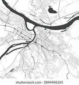 Minimal vector city map of Belgrade with streets, parks and Danube River