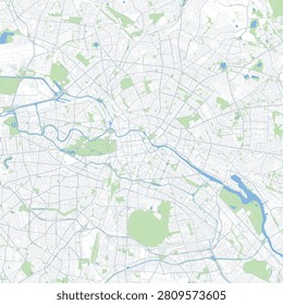 Minimal vector city map of Berlin with streets, parks and waterways