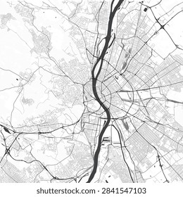 Minimal vector city map of Budapest with streets, parks and Danube River