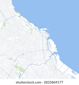 Minimal vector city map of Buenos Aires with streets, parks and Rio de la Plata waterfront