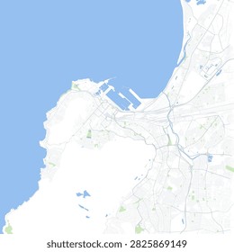 Minimal vector city map of Cape Town with streets, parks and Atlantic coastline