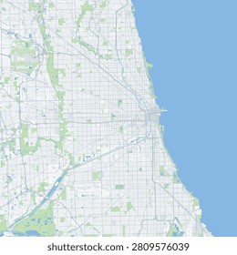 Minimal vector city map of Chicago with streets, parks and Lake Michigan shoreline