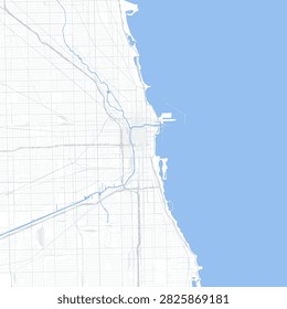 Minimal vector city map of Chicago with streets, parks and Lake Michigan shoreline