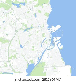 Minimal vector city map of Copenhagen with streets, parks and waterfront