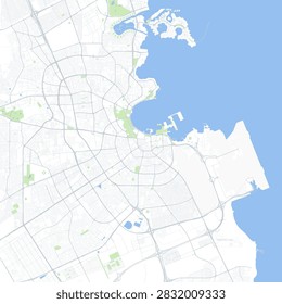 Minimal vector city map of Doha with streets, districts and road network