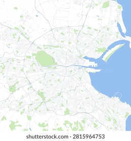 Minimal vector city map of Dublin with streets, parks and River Liffey