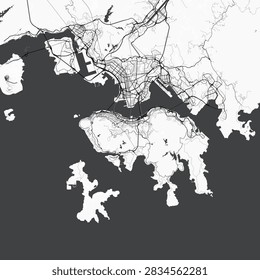 Minimal vector city map of Hong Kong with streets, parks and Victoria Harbour