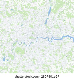Minimal vector city map of London with streets, parks and River Thames