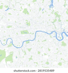 Minimal vector city map of London with streets, parks and River Thames