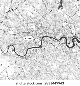 Minimal vector city map of London with streets, parks and River Thames